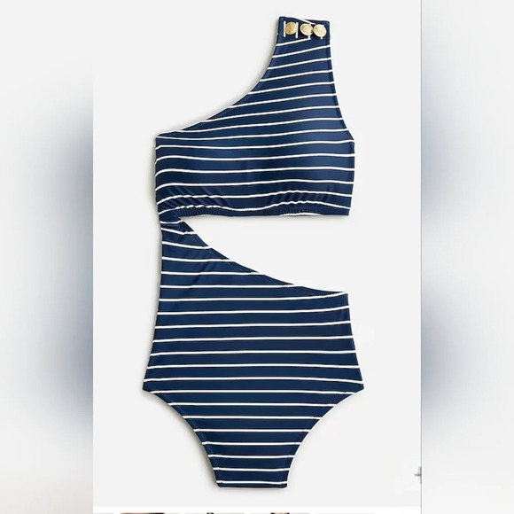 J. Crew Cutout One-piece Swimsuit in Navy Stripe - Picture 3 of 7